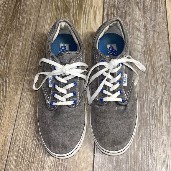 Vans Gray Blue White Sneaker Skate Shoes Low Profile Low Top Women’s US Size 6.5 - Picture 4 of 11